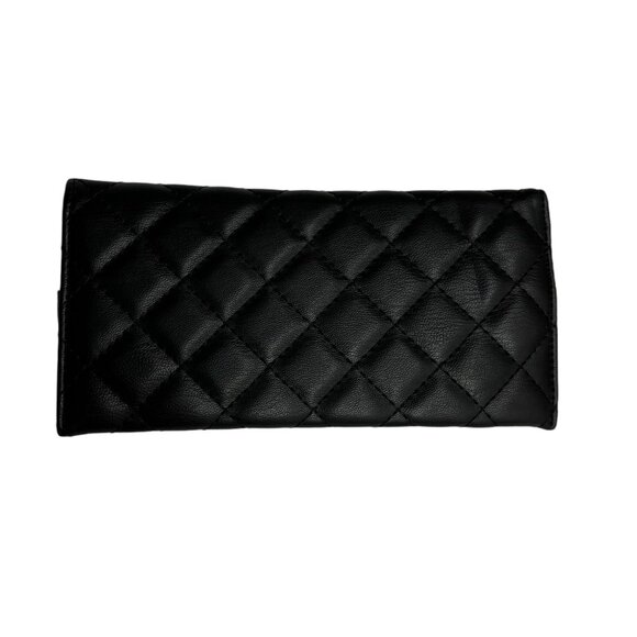 Studio Badgley Mischka Diamond Quilted Vegan Leather Clutch Long Wallet BLK - Picture 4 of 6